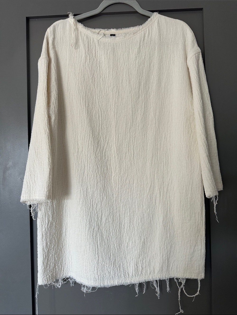 Zara Cream Textured Fringe-Hem Tunic Top